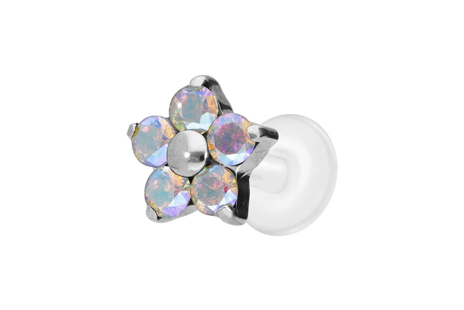 PTFE Labret Piercing mit Innengewinde + Titan-Aufsatz KRISTALLBLUME